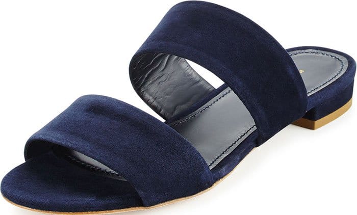 Mansur Gavriel Navy Suede Two-Band Flat Slide Sandals