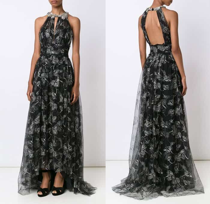 Marchesa Notte Embroidered Flower Dress