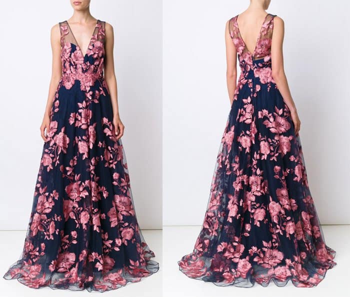 Marchesa Notte Embroidered Flower Gown