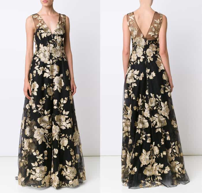 Marchesa Notte Floral Brocade Dress