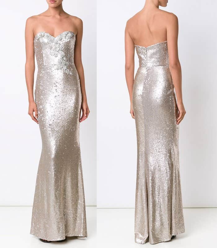 Marchesa Notte Sequin Embellished Gown