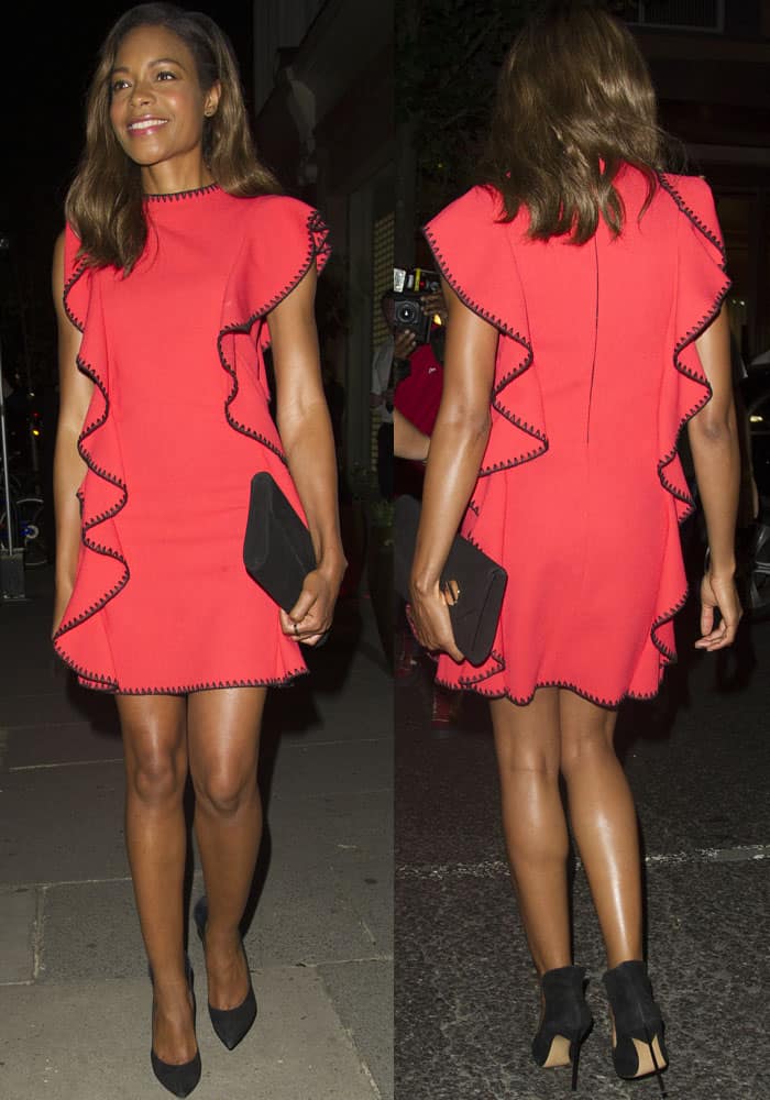 Naomie Harris flaunts her beautiful ruffled dress from Central Saint Martins graduate and designer Huishan Zhang