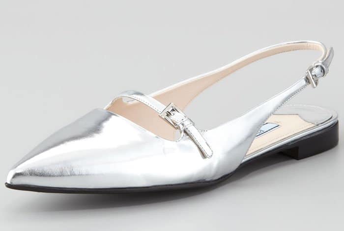 Prada Metallic Mary Jane Sling Back Flats