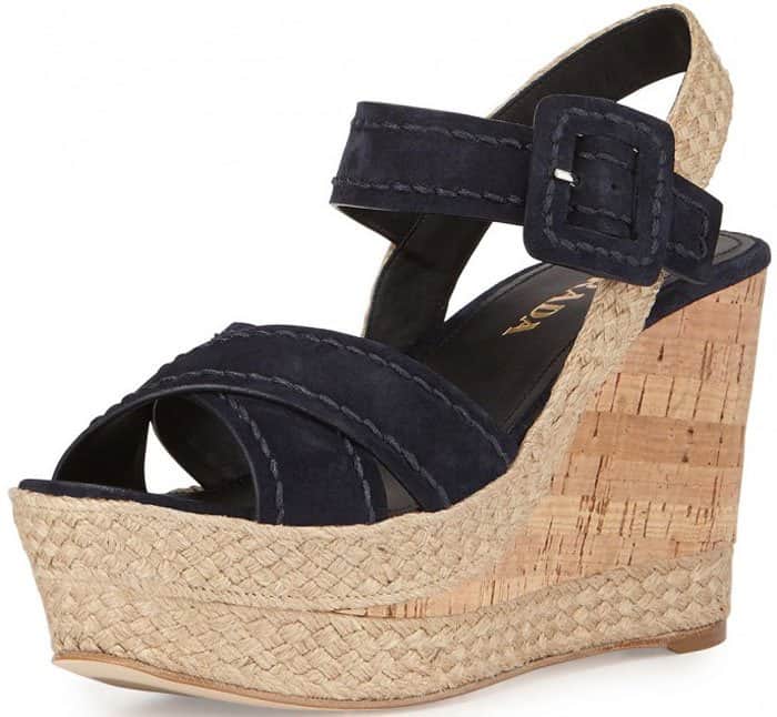 Prada Suede Wedge Sandals Cork