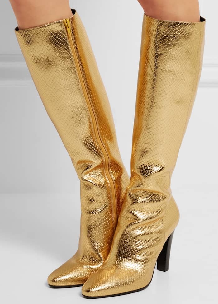Saint Laurent Lily Metallic Snake-Effect Leather Knee Boots
