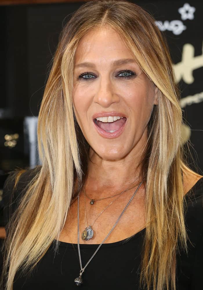 Sarah Jessica Parker opted for a flared black dress accentuated with layered jewelry