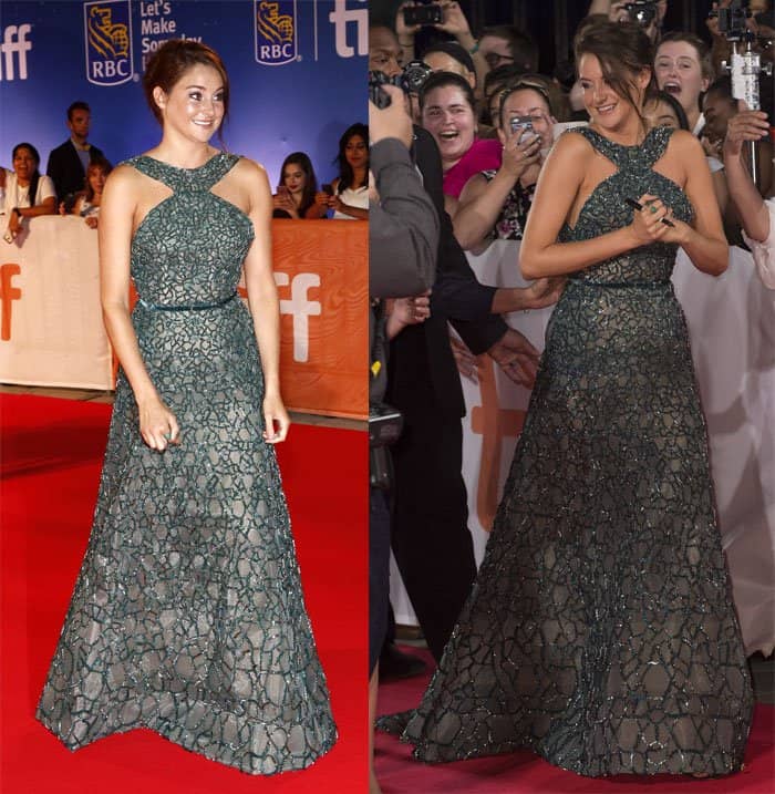 Shailene Woodley in a beaded halter gown from Lebanese fashion designer Elie Saab