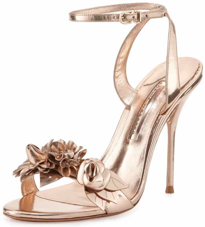 Sophia Webster "Lilico" Floral Leather 105mm Sandal in Rose Gold