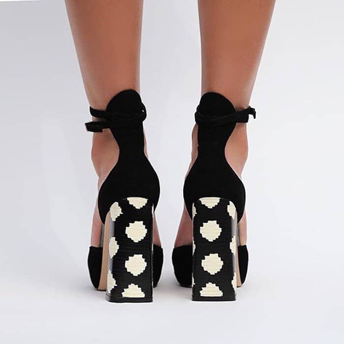 Sophia Webster's 'Stacey' pumps are made from soft suede contrasted with a geometric-print leather-coated heel