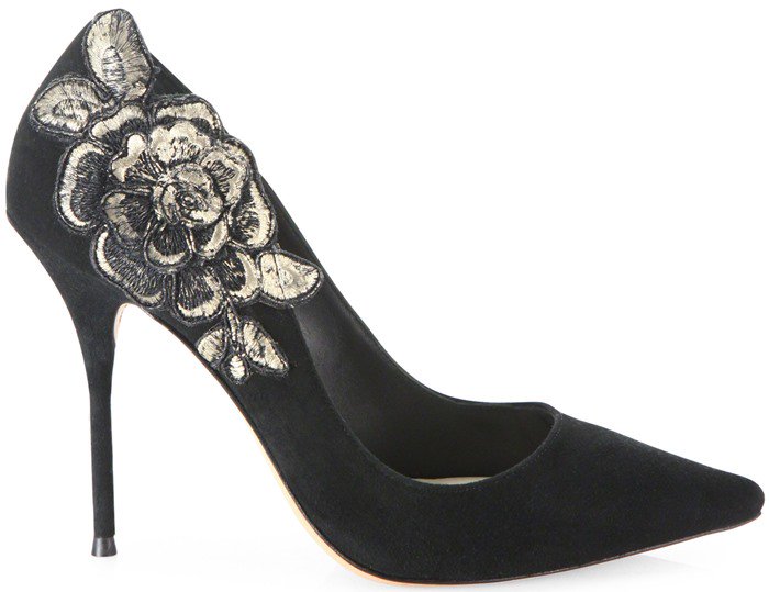Sophia Webster 'Winona' Floral-Embroidered Suede Point-Toe Pumps