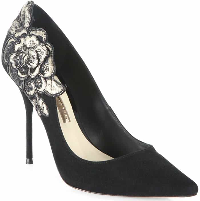 Sophia Webster 'Winona' Floral-Embroidered Suede Point-Toe Pumps