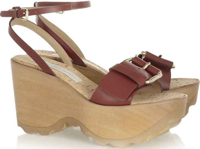 Stella McCartney Buckled Faux Leather Wedge Sandals