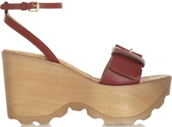 Stella McCartney Buckled Faux Leather Wedge Sandals