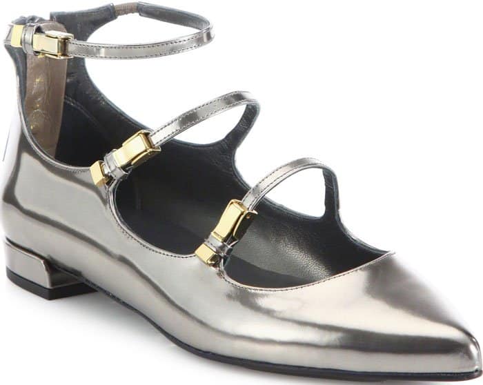 Stuart Weitzman "Flippy" Metallic Leather Multi-Strap Flats