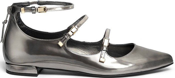 Stuart Weitzman "Flippy" Metallic Leather Multi-Strap Flats