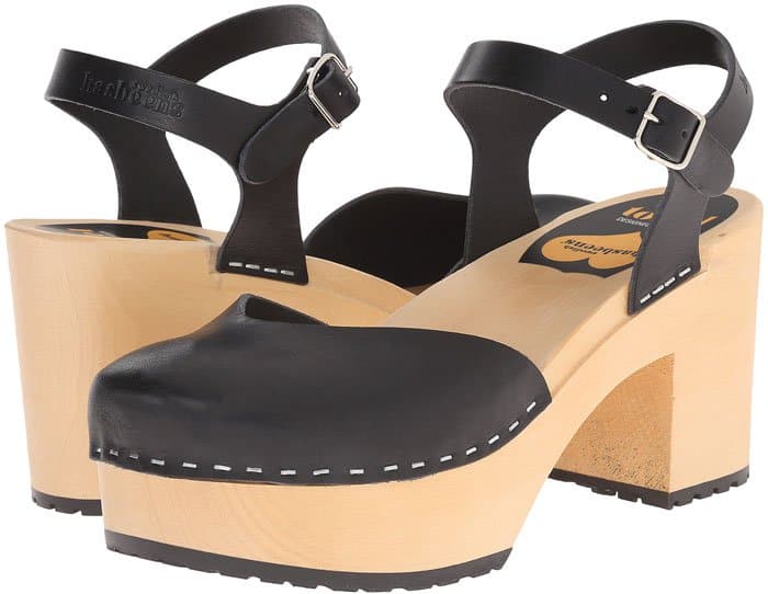 Swedish Hasbeens "Krillan" Leather Clogs Black