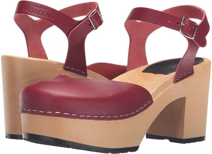 Swedish Hasbeens "Krillan" Leather Clogs Red