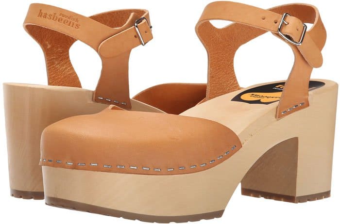 Swedish Hasbeens "Krillan" Leather Clogs Tan