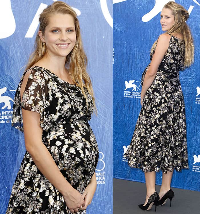 Teresa Palmer flaunts her pregnancy in a black-and-white Valentino dress