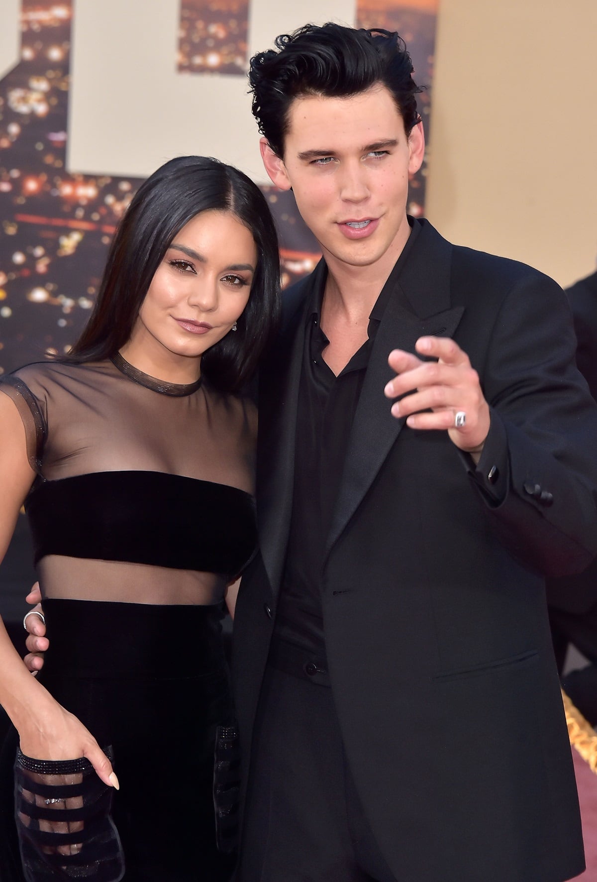 At the Once Upon a Time in Hollywood premiere, Vanessa Hudgens dazzled in a sheer black gown, while Austin Butler looked sharp in a sleek black suit
