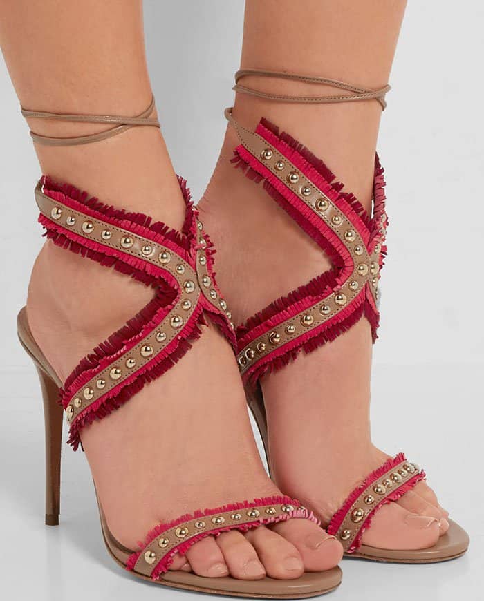 Studded Aquazzura "Latin Lover" Studded Fringed Sandals