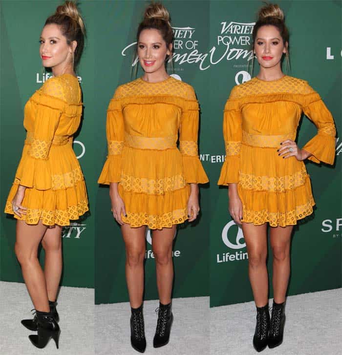 Ashley Tisdale wore a dress from Cinq à Sept, its French name translating to “five to seven”—the celebration-filled early evening hours