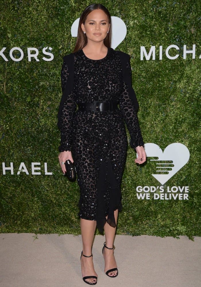 Kate Hudson made a striking appearance in an embellished Michael Kors pencil dress