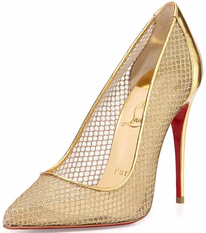 Gold Christian Louboutin 'Follies' Fishnet Pumps