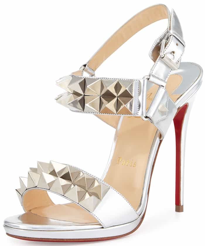 Silver Metallic Christian Louboutin "Miziggoo" Spiked Sandals