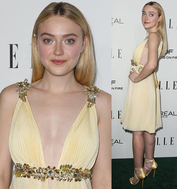 Dakota Fanning radiated in a vibrant yellow dress at the 23rd Annual Elle Women in Hollywood Awards