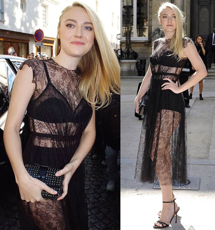 Dakota Fanning revealed her underwear in a sheer lace dress