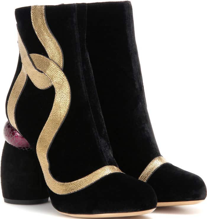 Dries Van Noten Velvet Metallic Ankle Boots