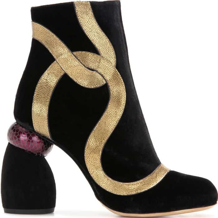 Dries Van Noten Velvet Metallic Ankle Boots