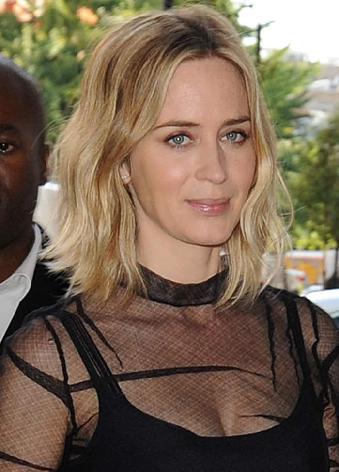Emily Blunt with a wavy lob and minimal makeup