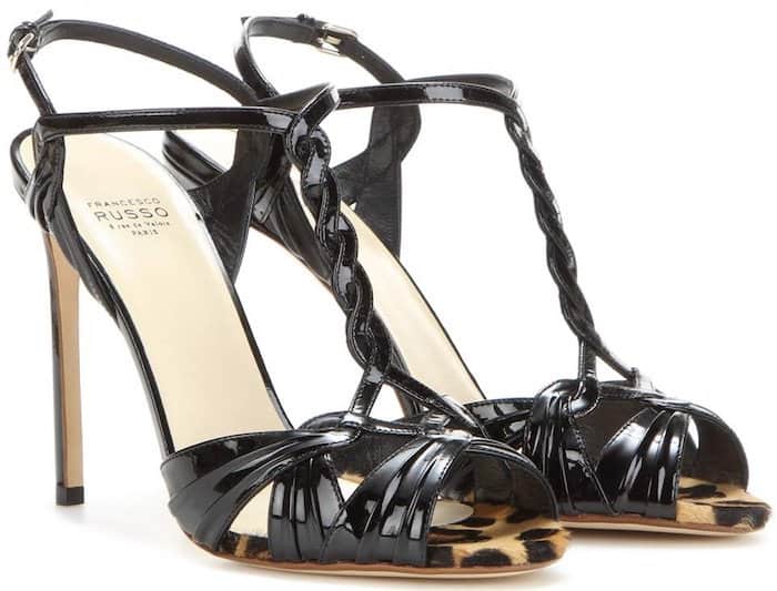 Francesco Russo Patent Leather Sandals in Black