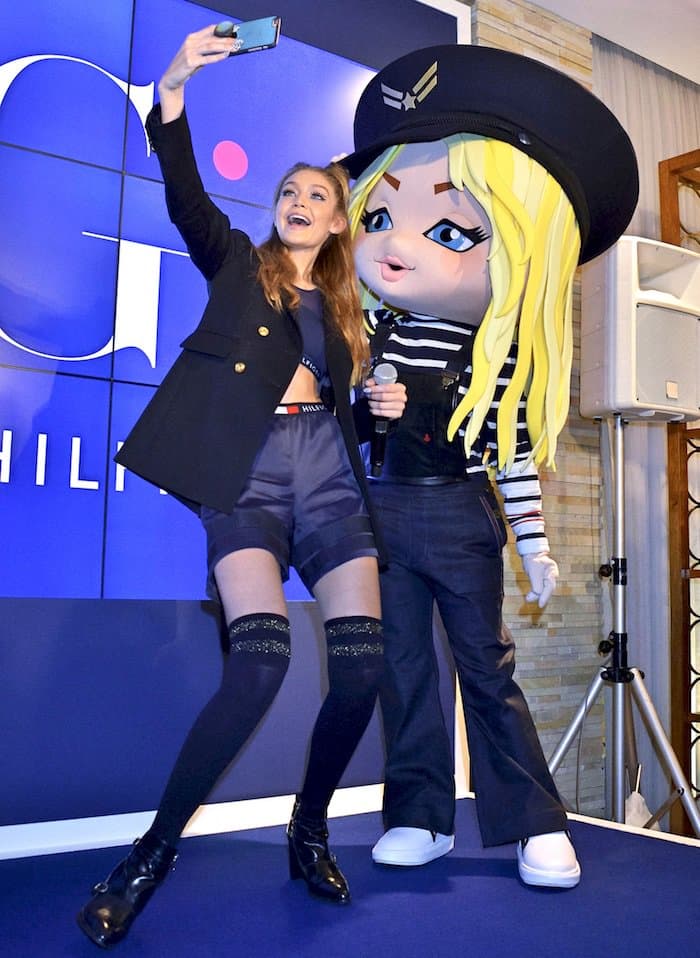 Gigi Hadid promoting her Tommy Hilfiger x Gigi Hadid line at the Tommy Hilfiger flagship store in Omotesando, Tokyo