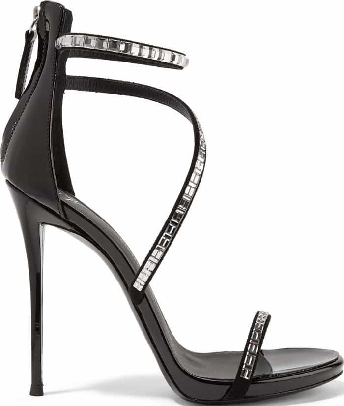 Giuseppe Zanotti "Calliope" Embellished Suede and Patent Leather Sandals