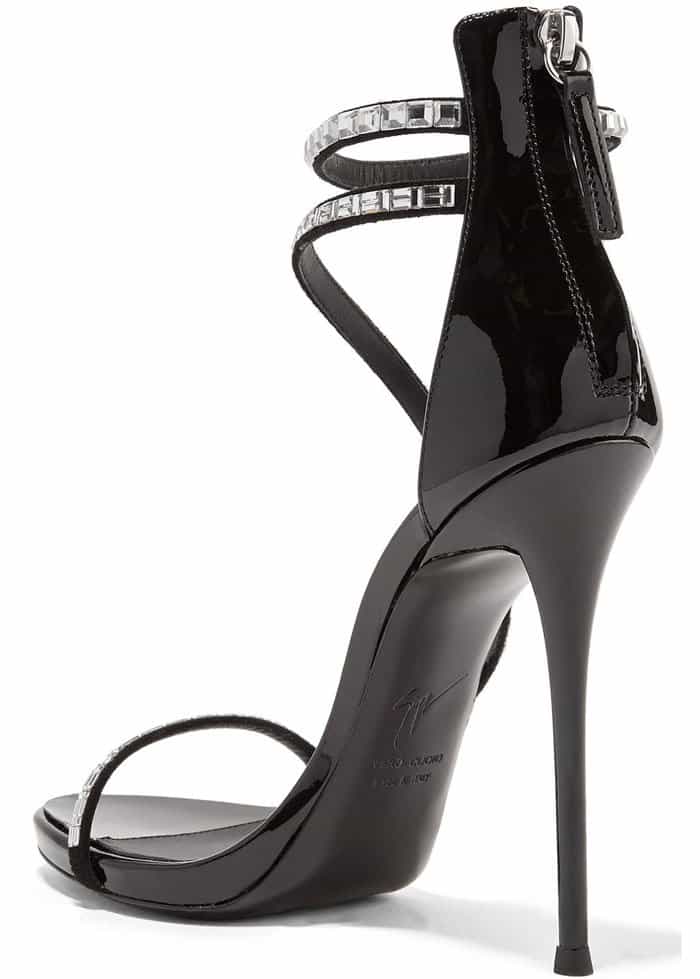 Giuseppe Zanotti "Calliope" Embellished Suede and Patent Leather Sandals