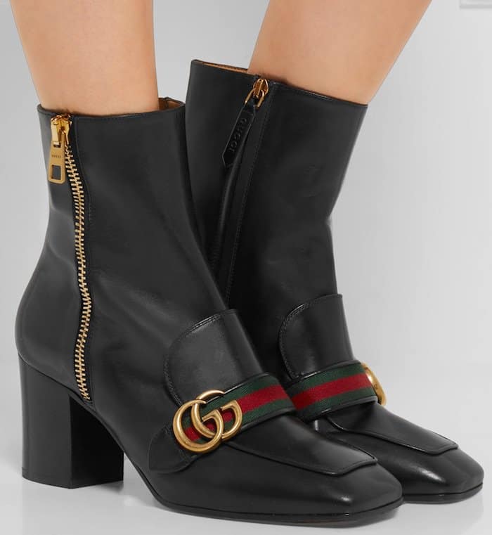 Gucci Peyton Leather Mid-Heel Ankle Boots