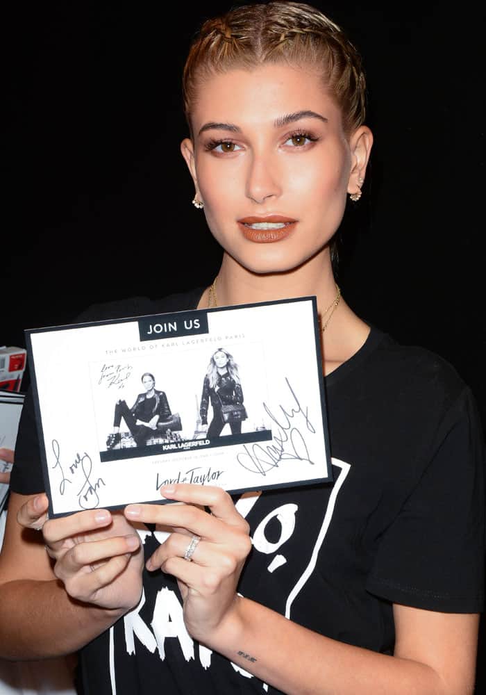 Hailey Baldwin at the Karl Lagerfeld Paris x ELLE event in New York on October 18, 2016