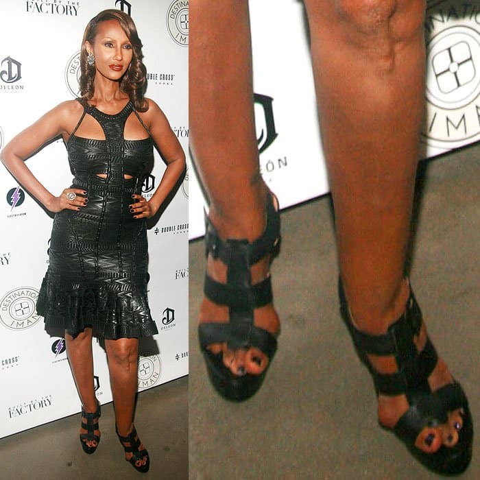 Iman with bunions showing through her black leather at the 'Destination IMAN' Website Launch Party at Dream Downtown in New York City on September 7, 2012.