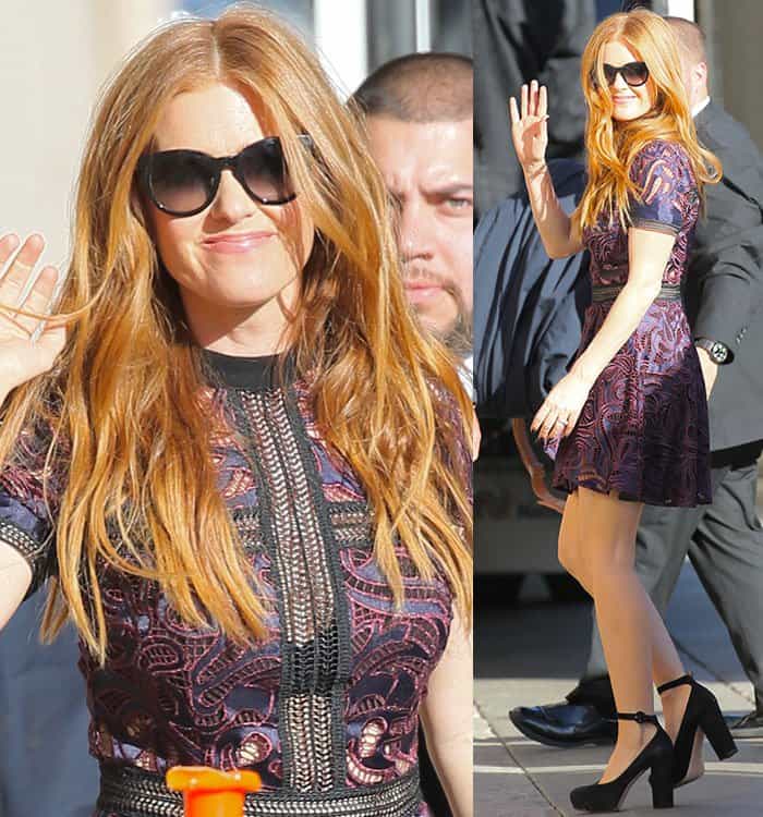 Isla Fisher wore a stunning purple embroidered dress from Self-Portrait's Resort 2017 Collection