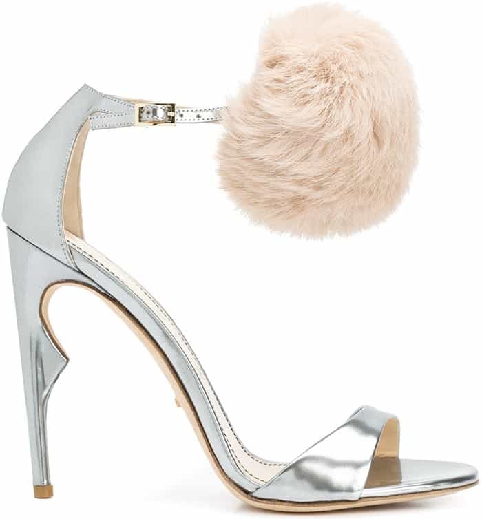 Silver Metallic Jerome C. Rousseau "Malibu" Pom Pom Sandals