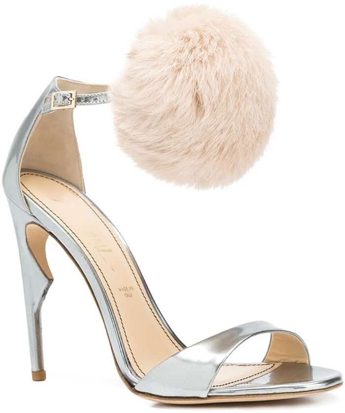 Silver Metallic Jerome C. Rousseau "Malibu" Pom Pom Sandals