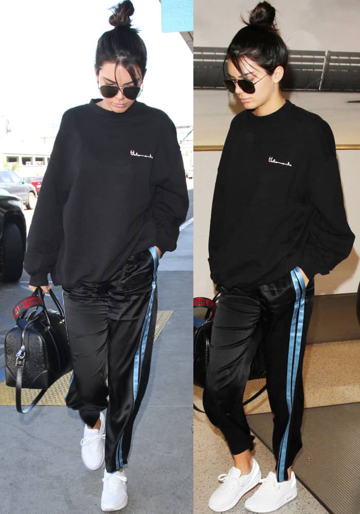 Model-off-duty: Kendall arrives at the airport in sweats sans makeup