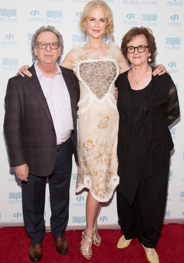 Mill Valley Film Festival Founder and Executive Director Mark Fishkin, Actress Nicole Kidman and Film Festival Head of Programming Zoe Elton pose for photos on the Mill Valley Film Festival red carpet at Elks Lodge