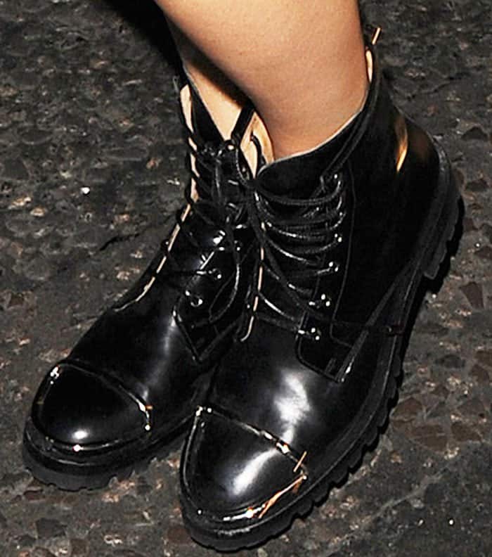 Rita Ora wears a pair of Alexander Wang 'Lyndon' boots in black leather