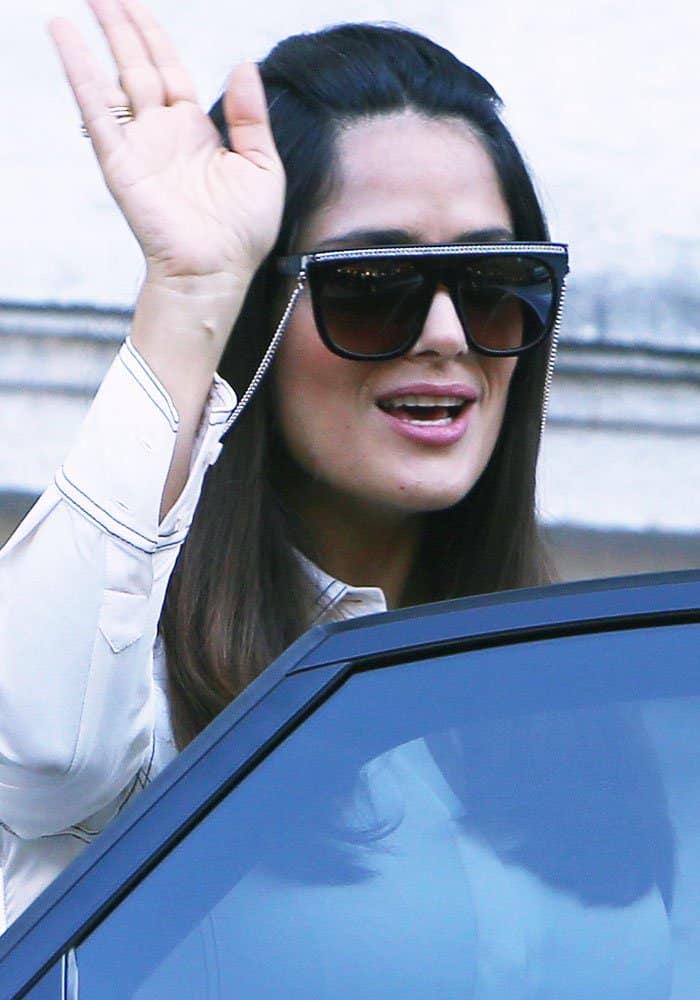 Salma Hayek leaving the Stella McCartney show during Paris Fashion Week Spring/Sumer 2017