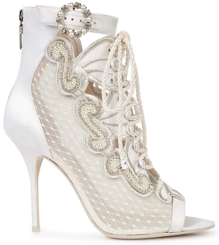 Sophia Webster "Selina" Ivory Embellished Satin Boots