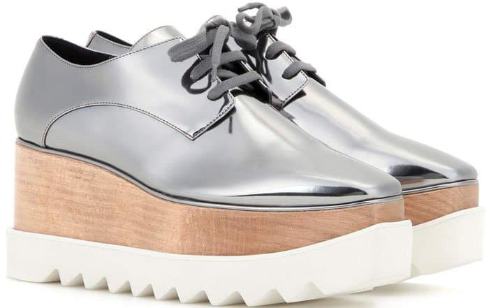 Stella McCartney “Elyse” Lace-Up Platform Shoes Silver Metallic